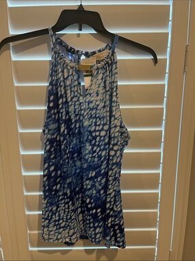 Michael Kors Blue and White Halter Keyhole Tank